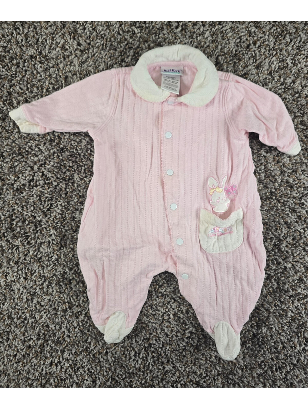 Just Born Baby Girls Sz 0-3M Footed Pajama Bubble Romper Light Pink Bunny Ribbed